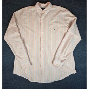 Ralph Lauren Men's Salmon Orange Striped Button Down Shirt Classic Fit Size XLT